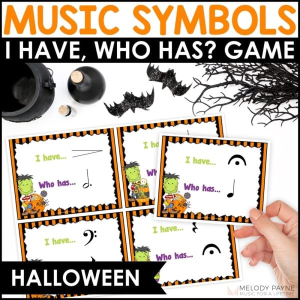Halloween Music Symbols Game for Piano Lessons - I Have Who Has - Rhythm & More!