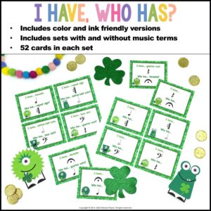 I Have, Who Has? St. Patrick’s Day Music Symbols Game for Piano Lessons