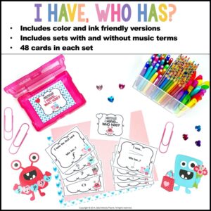 I Have, Who Has? Valentine’s Day Music Symbols Game for Piano Lessons
