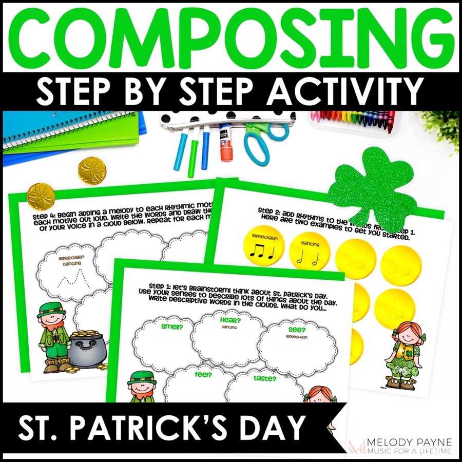 St. Patrick's Day Music Composition Activity - Composing with Leprechauns for Piano Lessons and Elementary Music Class