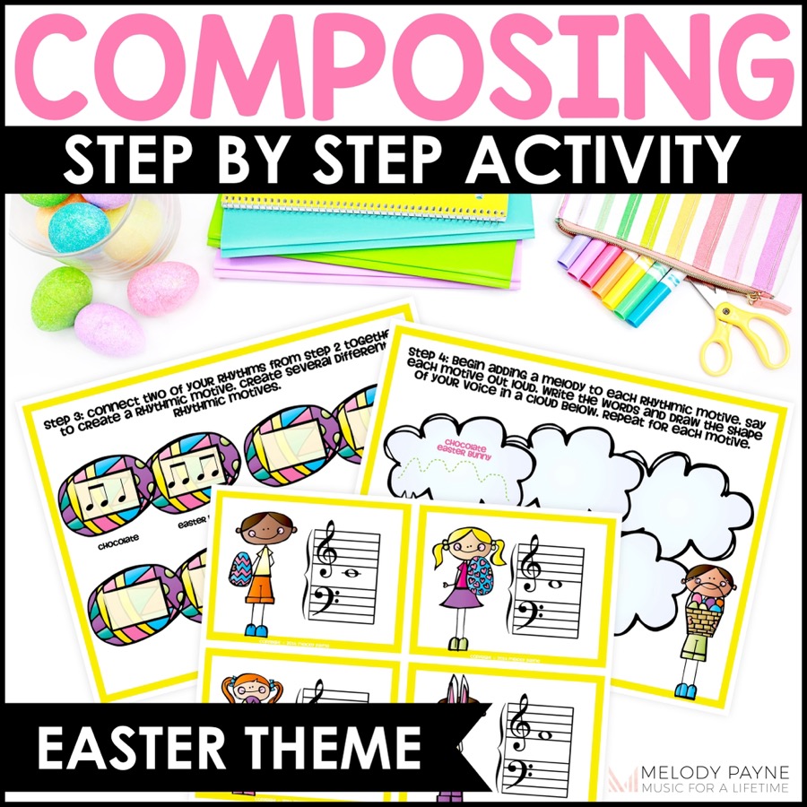 Easter Composing Worksheets - A Guided Elementary Music Composition Activity - Great for Piano Lessons!