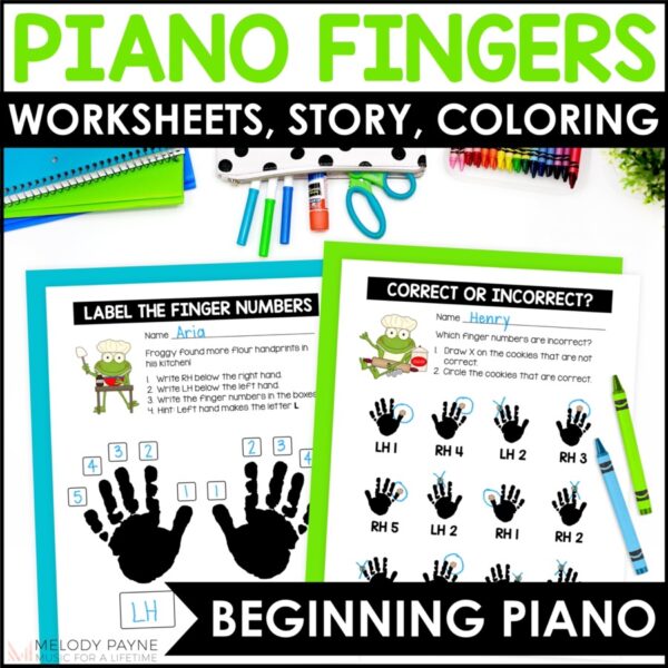 Piano Finger Numbers Activities for Beginning Piano Lessons Plus Right Hand, Left Hand, and Story Pages!