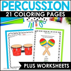 Classroom Percussion Instruments Music Coloring Pages and Worksheets for Elementary Music
