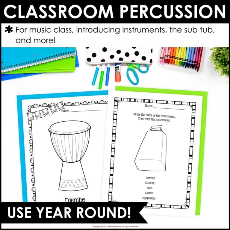 Classroom Percussion Musical Instruments Worksheets and Music Coloring