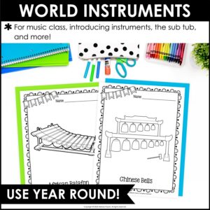 Musical Instruments Coloring Pages – World Instruments of China and Africa