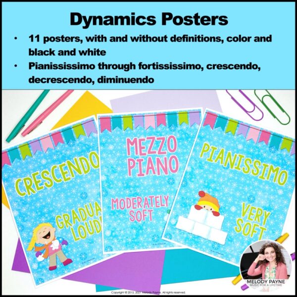 Dynamics Worksheets, Posters, & Flashcards for Music Students - Winter Theme