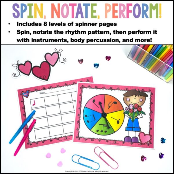 Valentine's Day Composition Activity for Elementary Piano & Music Students - Spin A Rhythm