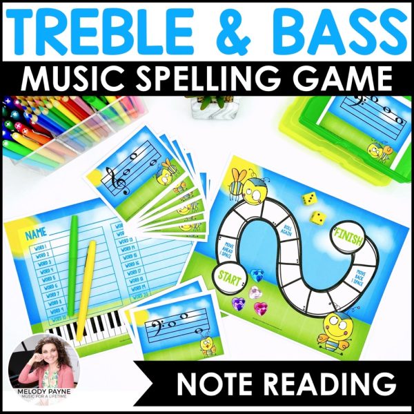 Music Spelling Bee Treble & Bass Clef Note Reading Music Game for Summer