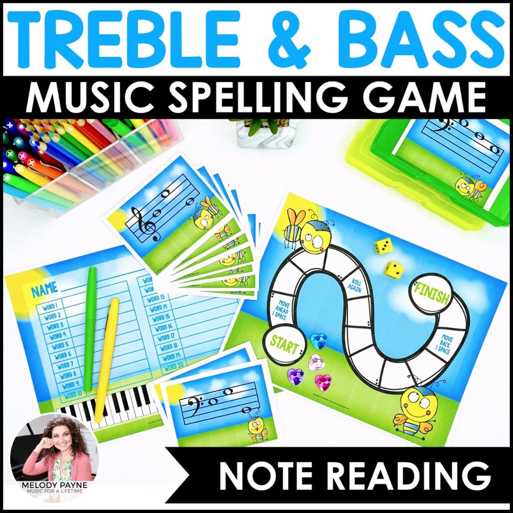 Music Spelling Bee Treble & Bass Clef Note Reading Music Game for Summer