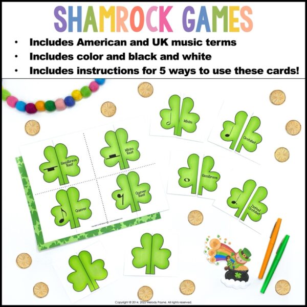 Shamrock Music Symbol Matching Games for St. Patrick's Day