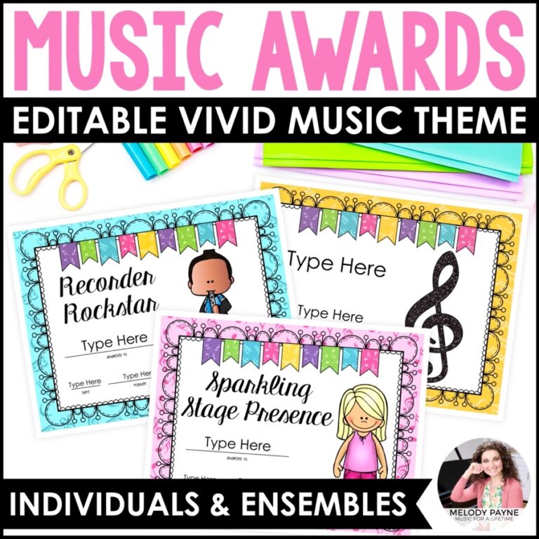 Printable End of Year Elementary Music Student Awards Certificates for Piano, Violin, Music Class, Ensembles, and More!