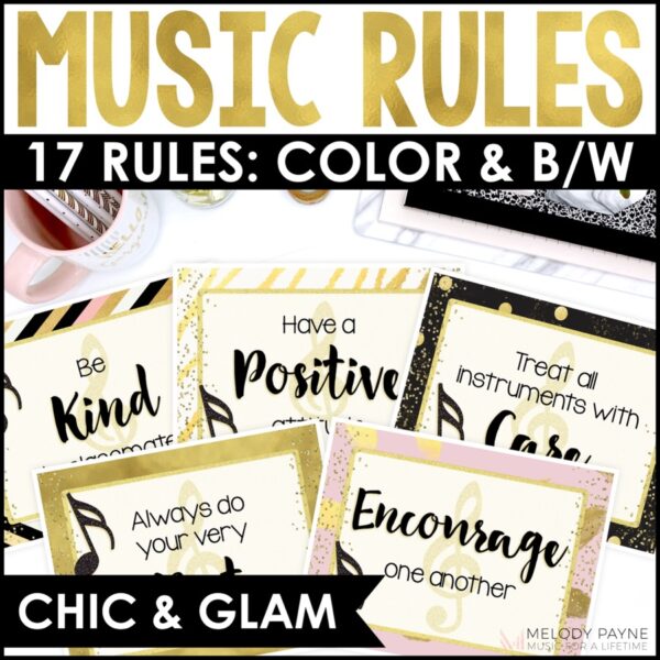 Music Rules and Expectations Posters -Chic & Glam Music Classroom Decor