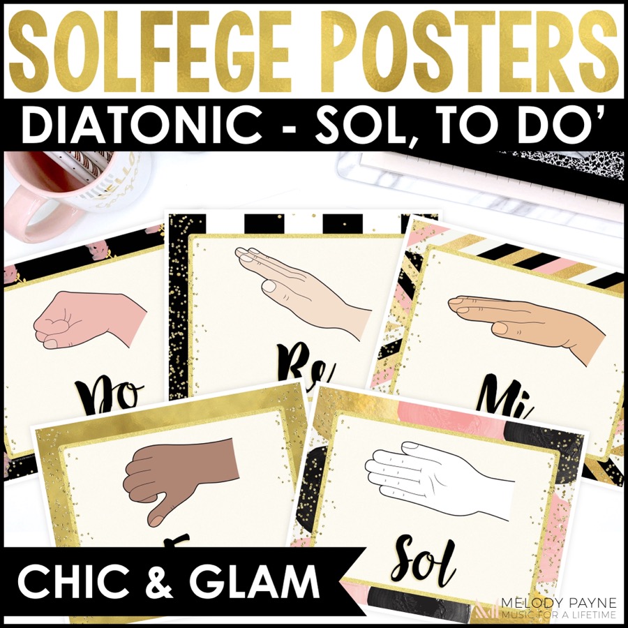 Solfege Hand Signs Posters - Kodaly Curwen - Chic & Glam Music Classroom Decor