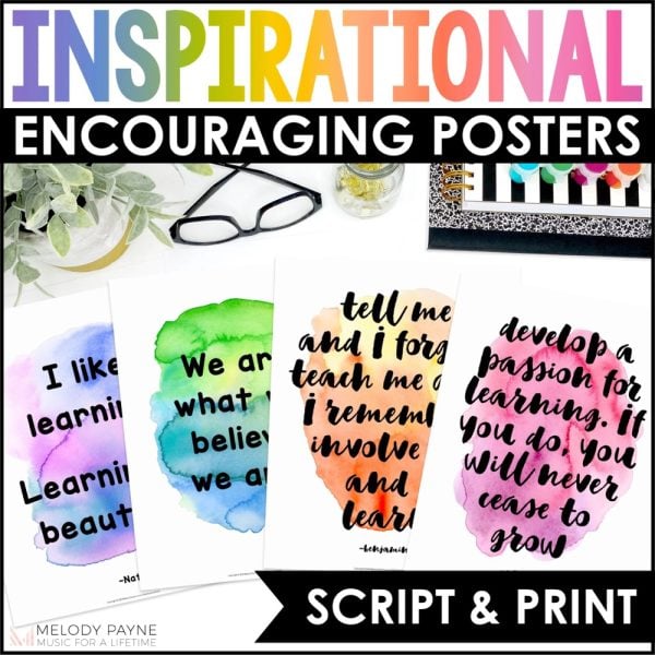Inspiring Quote Posters Watercolor Class Decor - Learning, Hard Work, Confidence