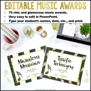 Editable Printable Music Awards Certificates for Piano, Ensembles, and More – Chic & Glam