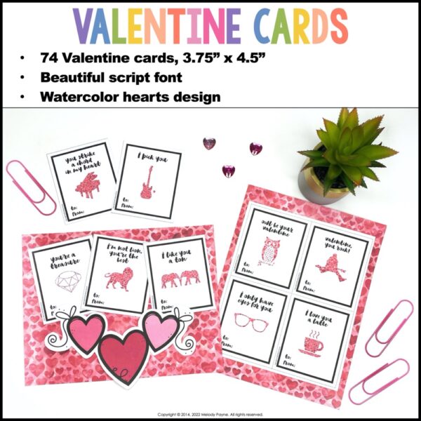 Valentine Cards and Posters with Watercolor Hearts for Valentine's Day