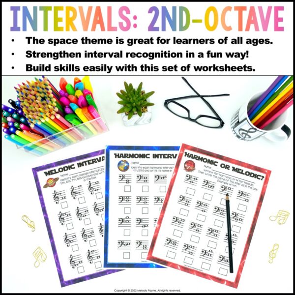Music Intervals Worksheets: Staff Wars Space-Themed Pages