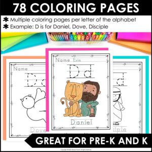 Bible ABC Coloring Book for Preschool – 78 Bible Pictures with Handwriting Practice