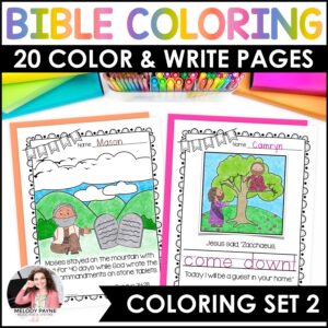 Bible Coloring Pages Set 2 – Bible Characters, Scripture Verses, Handwriting Practice