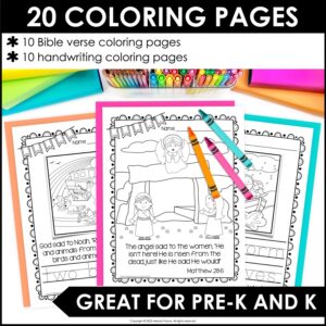Bible Coloring Pages Set 2 – Bible Characters, Scripture Verses, Handwriting Practice
