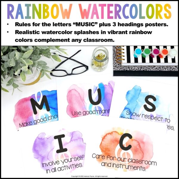 MUSIC Rules Posters {Watercolor Music Classroom Decor}