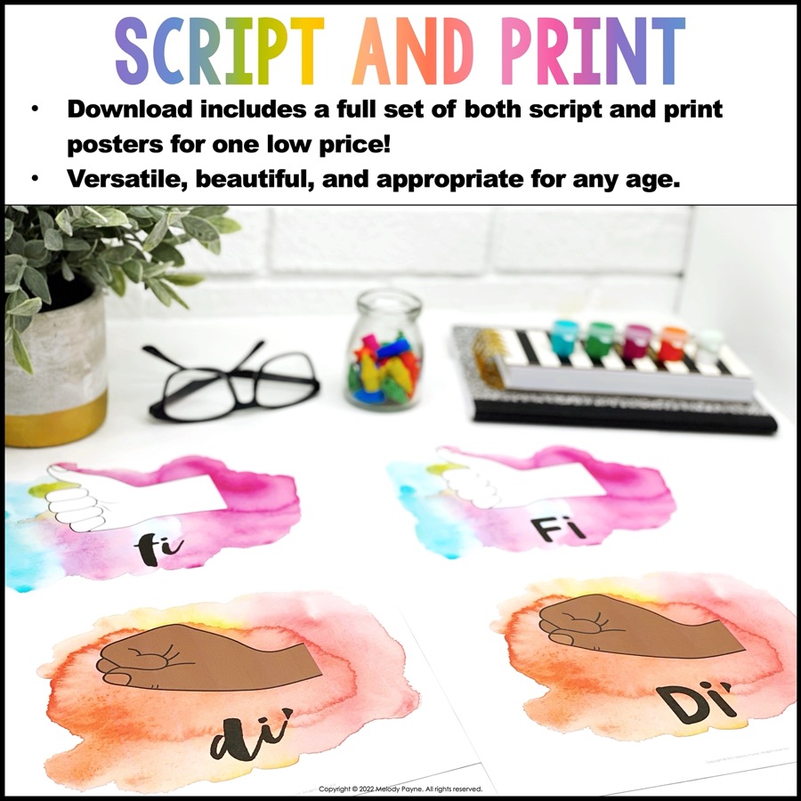 Solfege Hand Sign Posters {Kodaly/Curwen} {Watercolor Music Classroom Decor}