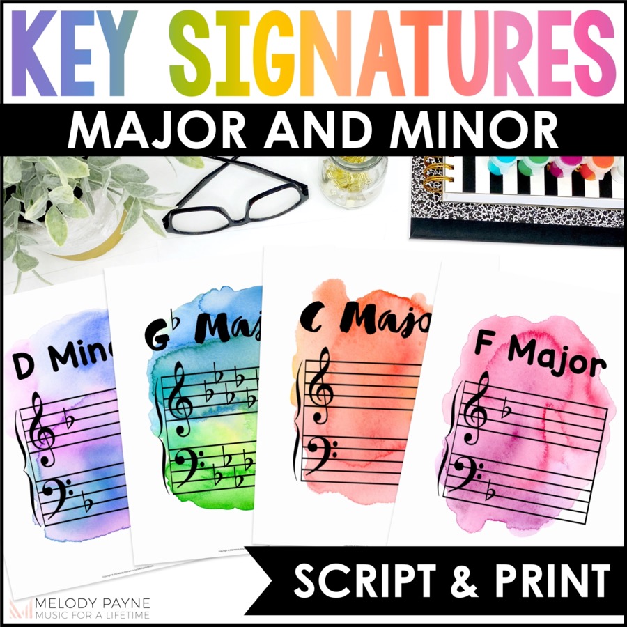 Major and Minor Key Signatures Posters - Rainbow Watercolor Music Classroom Decor