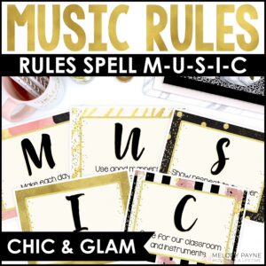MUSIC Class Rules and Expectations Posters - Chic & Glam Music Classroom Decor