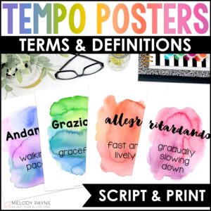 Tempo Posters – 35 Tempo Terms and Definitions – Watercolor Music Classroom Decor