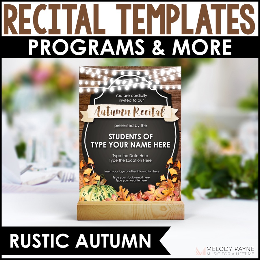 Piano Recital Template - Recital Programs, Certificates, and More - Rustic Autumn