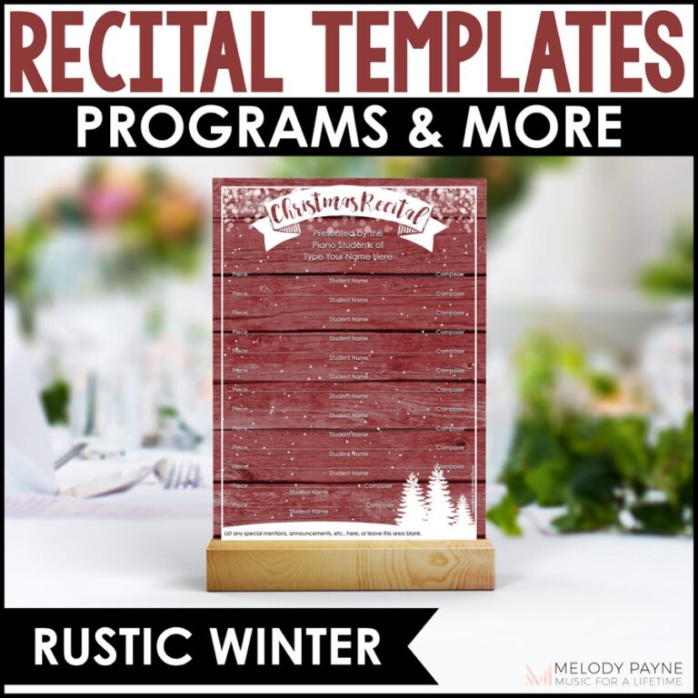 Piano Recital Template - Recital Programs, Certificates, and More - Rustic Winter Christmas