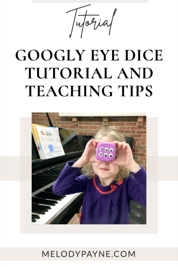 Piano student with googly eye dice