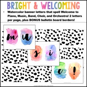 Welcome Banner Piano, Choir, Band, Music, Orchestra – Watercolor Music Classroom Decor