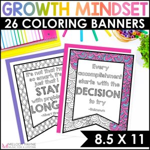Inspirational Growth Mindset Coloring Banners – Bulletin Board Classroom Decor