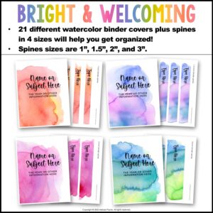 Watercolor Binder Covers and Spines in Rainbow Colors {Editable}