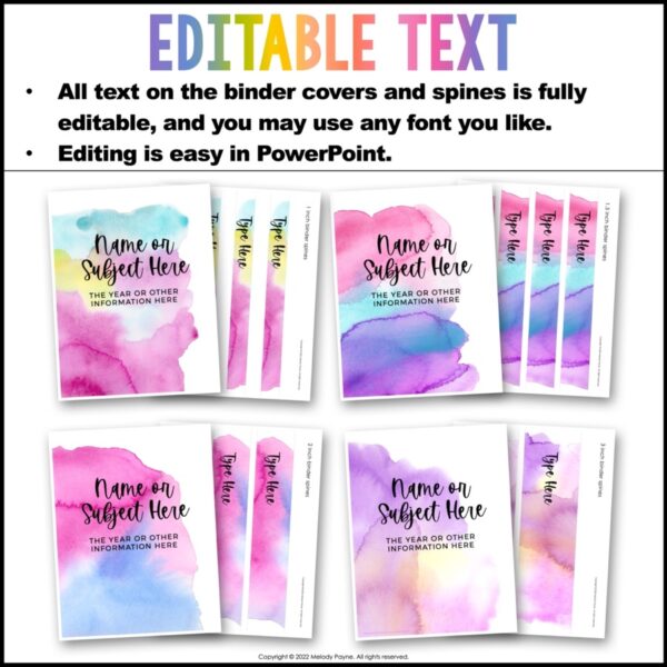 Watercolor Binder Covers and Spines {EDITABLE}