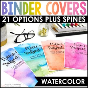 21 Watercolor Classroom Binder Covers and 4 Spine Sizes in Rainbow Colors – Editable Text