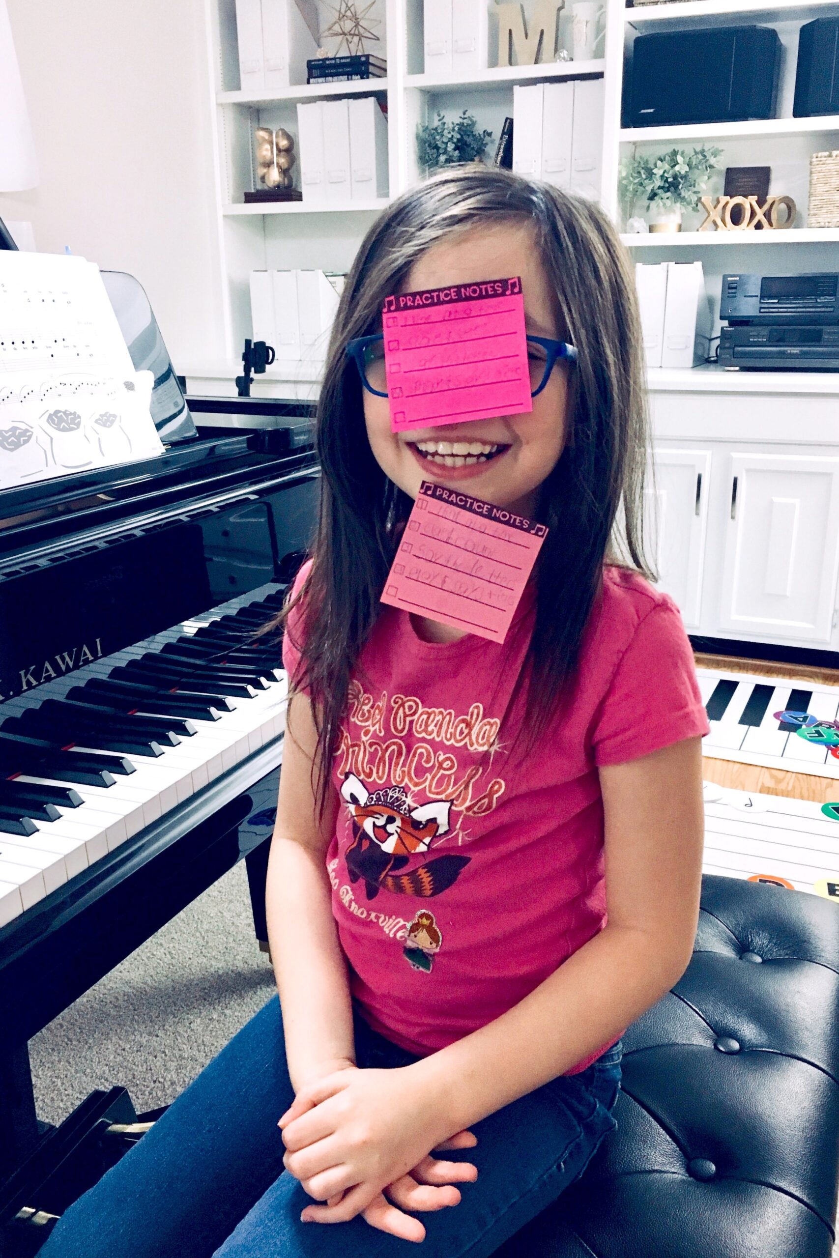 piano student with practice sticky notes