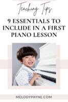 Little boy at his first piano lesson