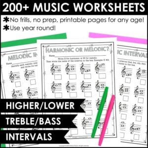 200 Music Theory Worksheets – Music Class & Piano – Note Reading, Rhythm, & More