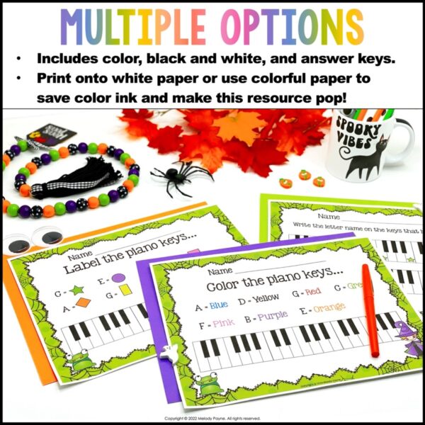 Beginning Piano Worksheets: Halloween Piano Keys Are A Breeze!