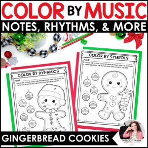 Color by Music Gingerbread Cookies Christmas Coloring Pages – Notes, Symbols, Rhythms, & More!