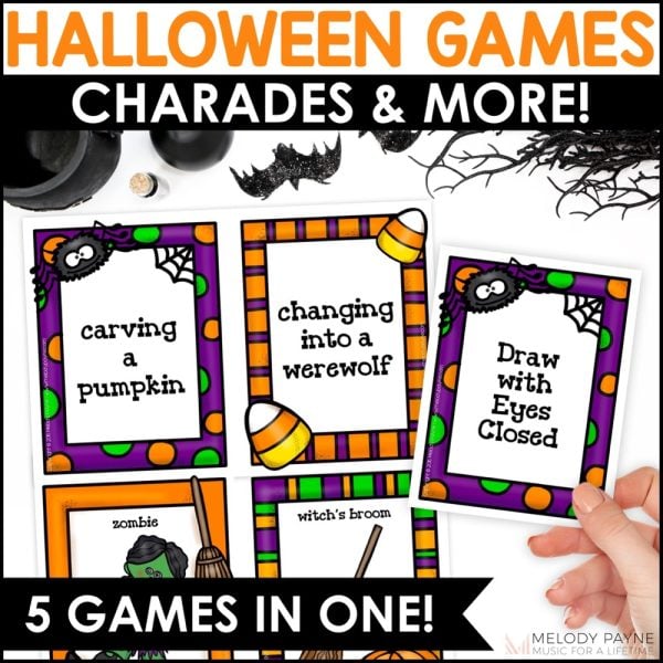 Halloween Party Games - Charades, 20 Questions, Telephone, Act, Draw, & More, Plus Game Board for Teams!