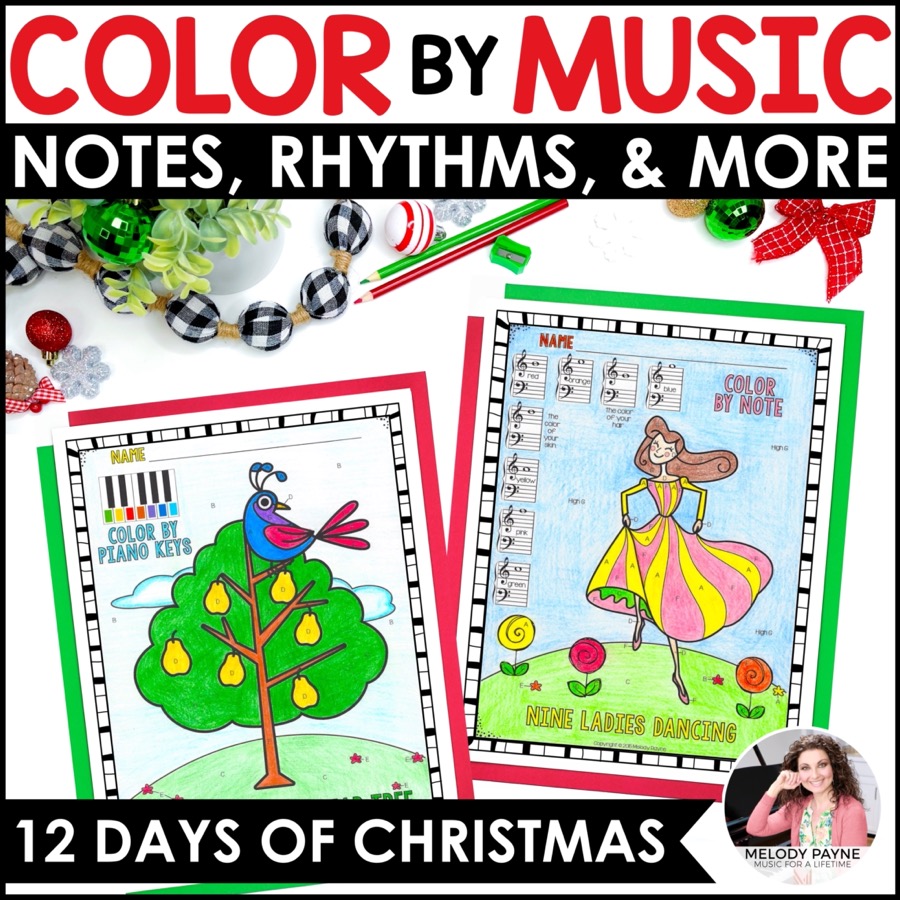 21 Days of Christmas Music Coloring Pages   Notes, Rhythms, Dynamics,  Symbols, and More   Melody Payne   Music for a Lifetime