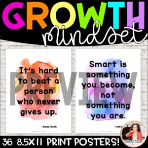 Growth Mindset Posters: Watercolor Print Font Classroom Decor