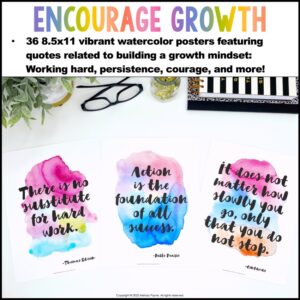 Growth Mindset Posters – Rainbow Watercolor Script Font Classroom Decor