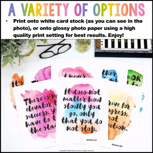 Growth Mindset Posters - Rainbow Watercolor Script Font Classroom Decor