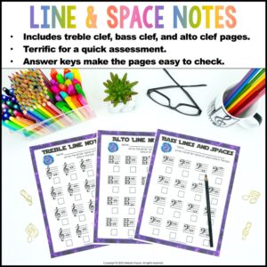 Staff Wars Music Worksheets Treble, Bass, Alto Clef Space-Themed Pages