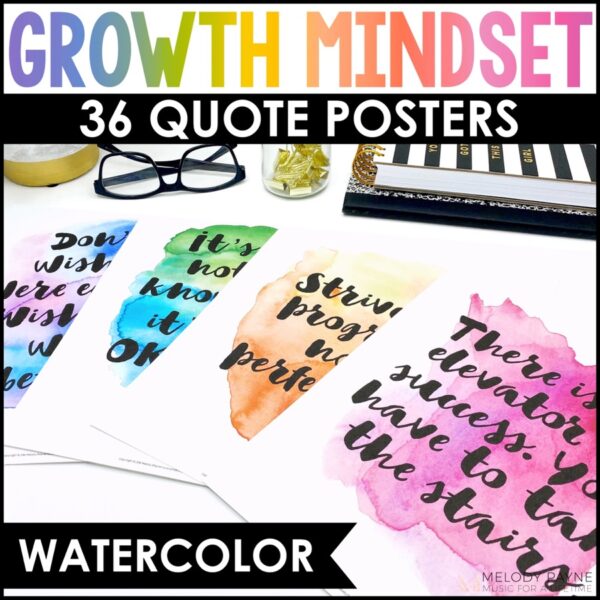 Growth Mindset Posters - Rainbow Watercolor Script Font Classroom Decor