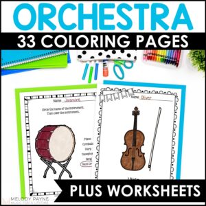 Orchestra Instruments Music Coloring Pages and Worksheets for Elementary Music
